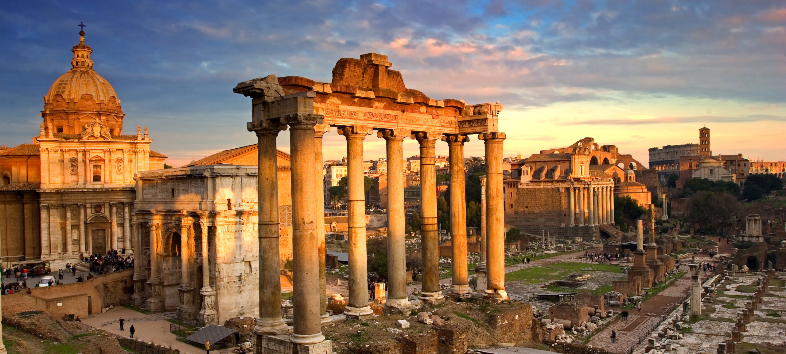 Temple of Saturn, Arch of Septimius Severus, Colosseum in the background, Roman Forum